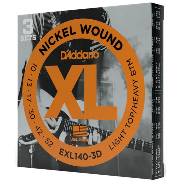 D'Addario EXL140-3D 10-52 Light Top Heavy Bottom Nickel Wound snaren voor elektrische gitaar (3 sets)