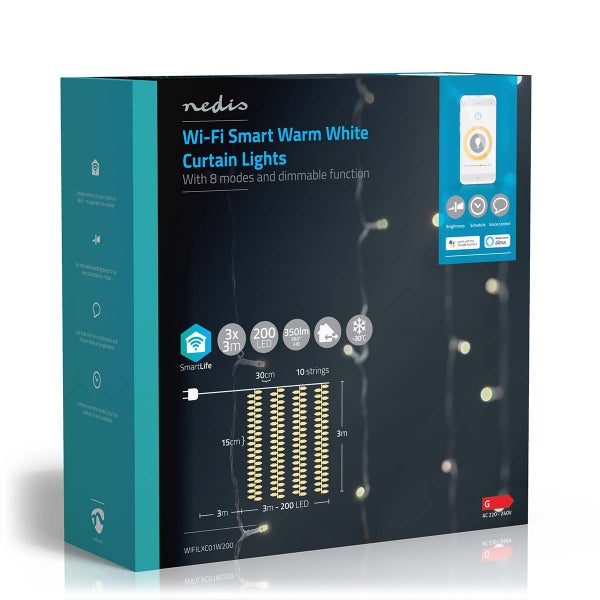 Nedis SmartLife Decoratieve LED-gordijn Android/iOS 3 meter | 200 RGB LED's
