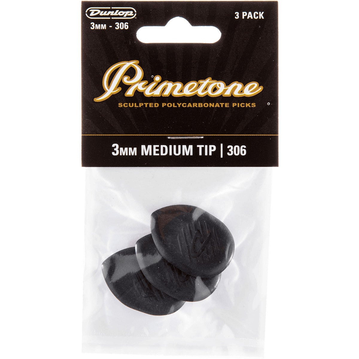 Dunlop 477P306 Primetone Classic Medium Tip 3-Pack Plectrums (Pack of 3)