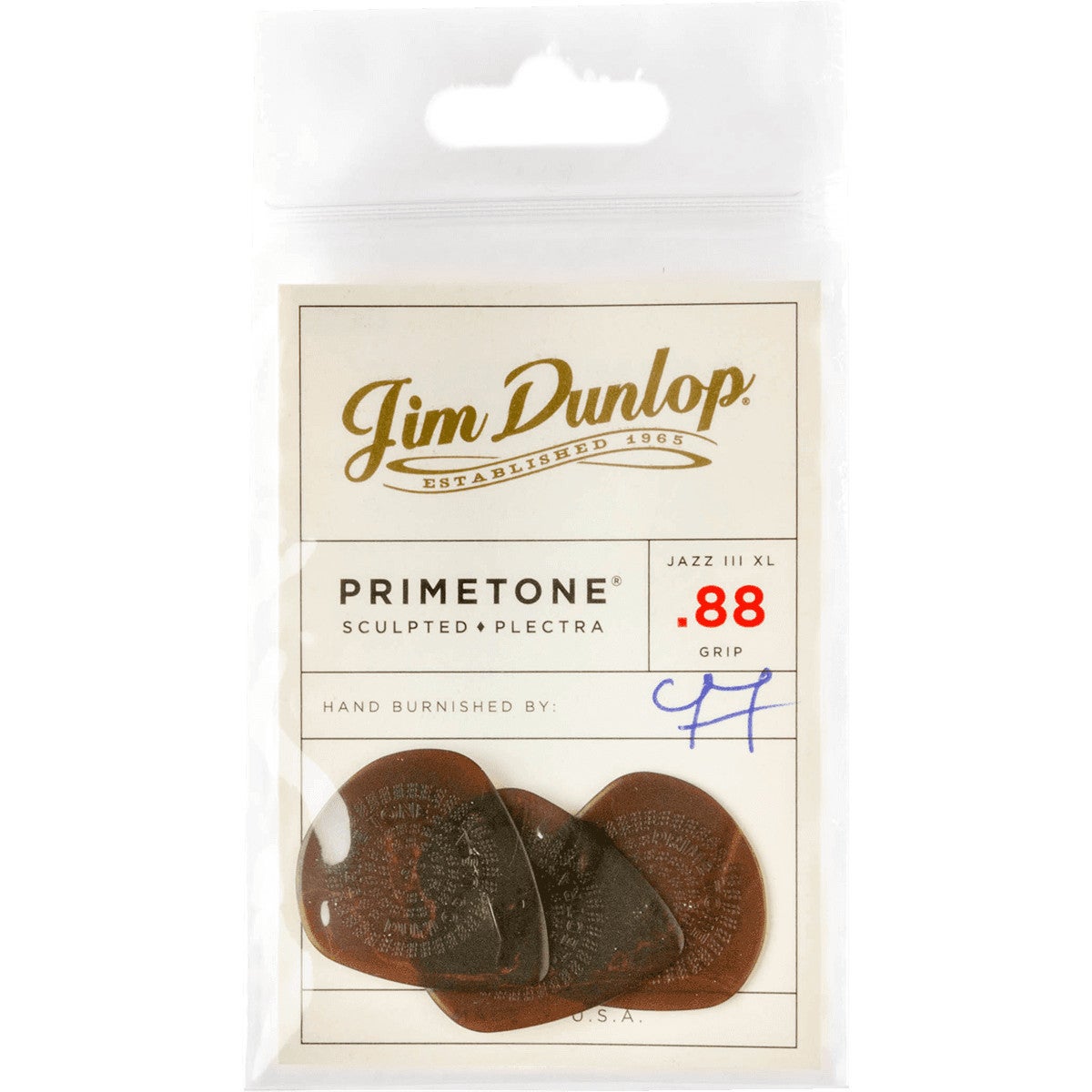Dunlop 520P088 Primetone Jazz III XL Grip 0.88 mm Plectrums (Pack of 3)