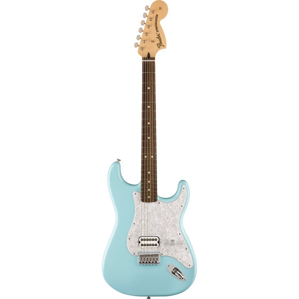 Fender Tom DeLonge Stratocaster RW Daphne Blue elektrische gitaar met deluxe gigbag