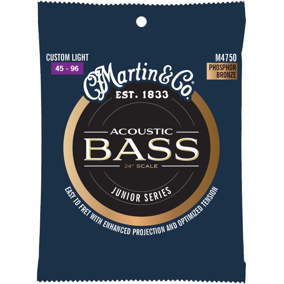 Martin Strings M4750 Acoustic Bass Junior Series Phosphor Bronze Custom Light 24 inch scale snarenset voor akoestische bas