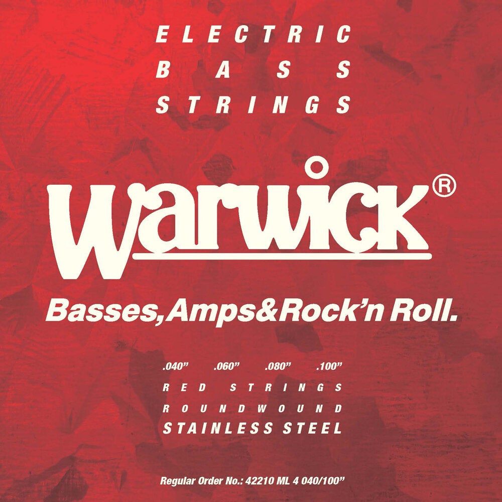 Warwick 42210 ML Red Strings Stainless Steel 4-String Medium Light Electric Bass Guitar Strings (040 - 100)