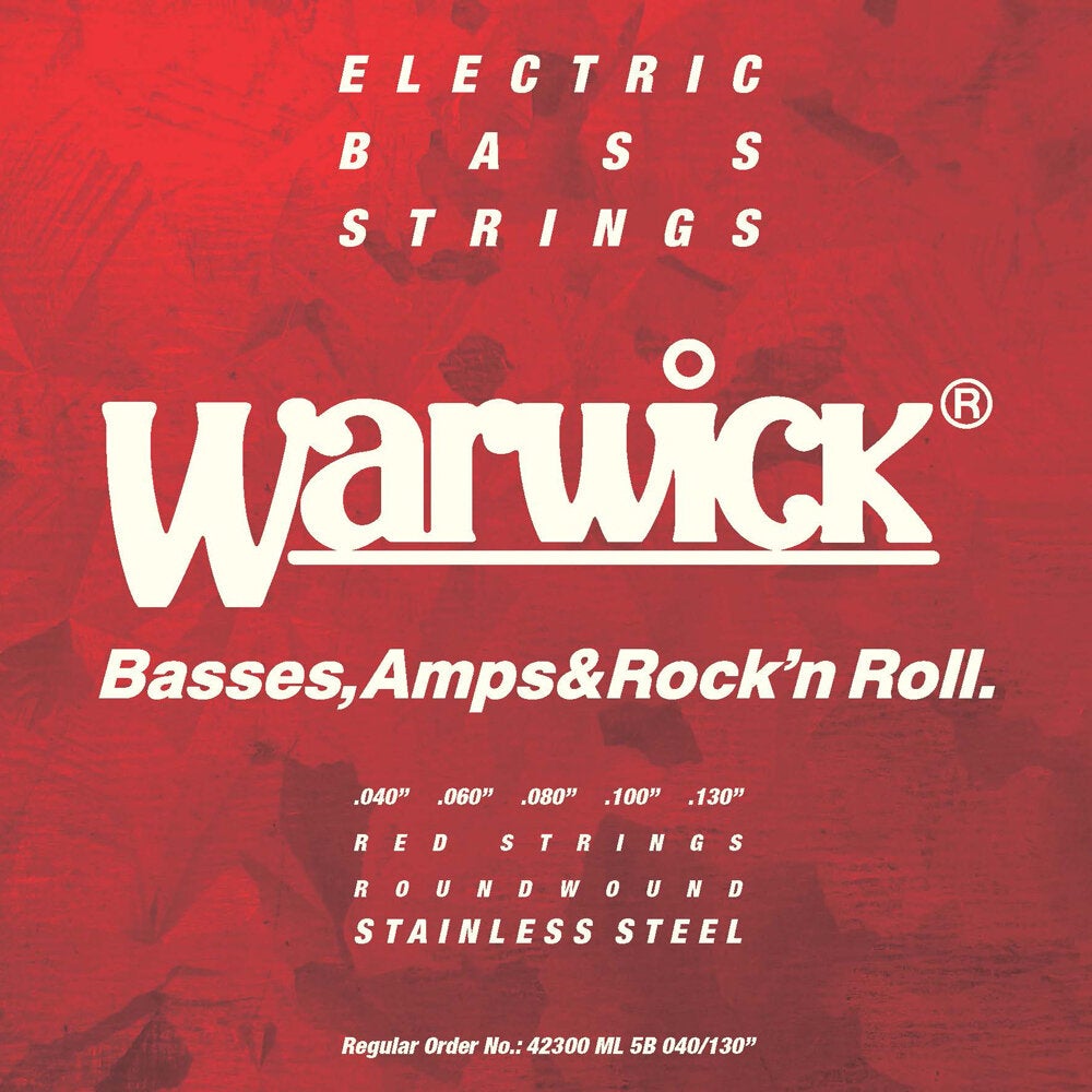 Warwick 42300 ML Red Strings Stainless Steel 5-String Medium Light Electric Bass Guitar Strings (040 - 130)