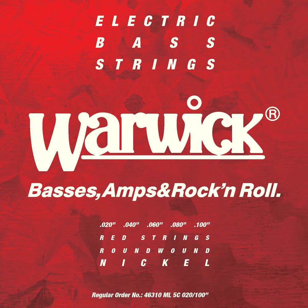Warwick 46310 ML Red Strings Nickel-Plated Steel 5-String High C Medium Light Electric Bass Guitar Strings (020 - 100)