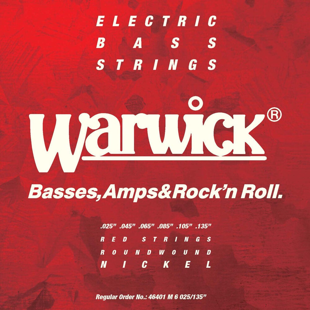 Warwick 46401 M Red Strings Nickel-Plated Steel 6-String Medium Electric Bass Guitar Strings (025 - 135)