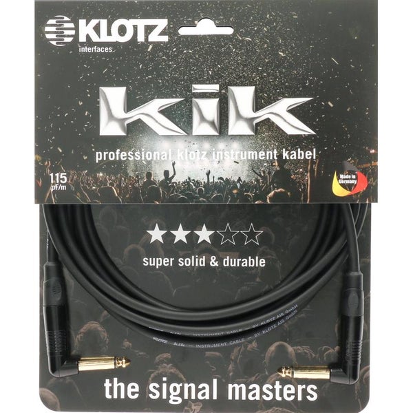 Klotz KIKKG6.0RRSW instrumentkabel TS 6.3mm jack-jack haaks zwart 6m