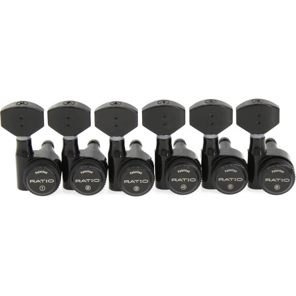 Graph Tech PRL-9721-B0 Ratio Electric Staggered Posts locking 6-in-line met contemporary mini buttons black
