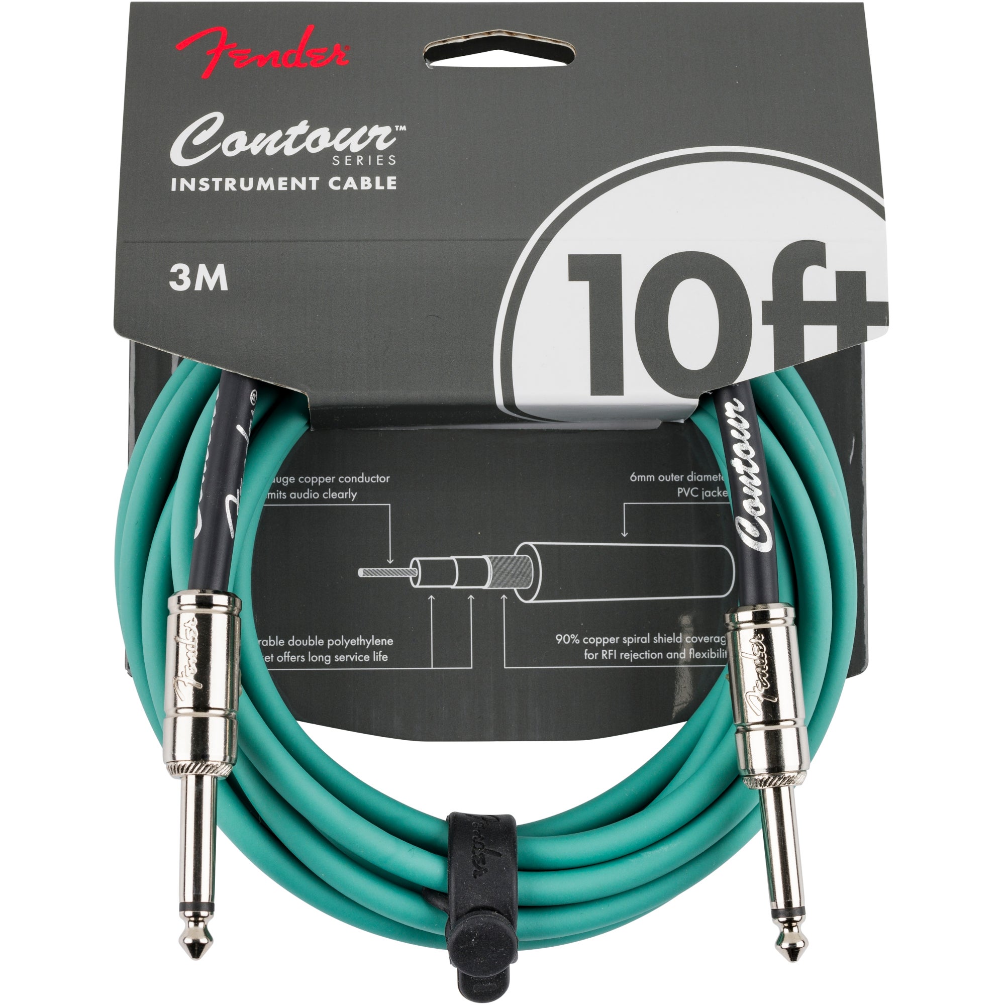 Fender Contour 10 ft Sherwood Green Jack Cable, 3m