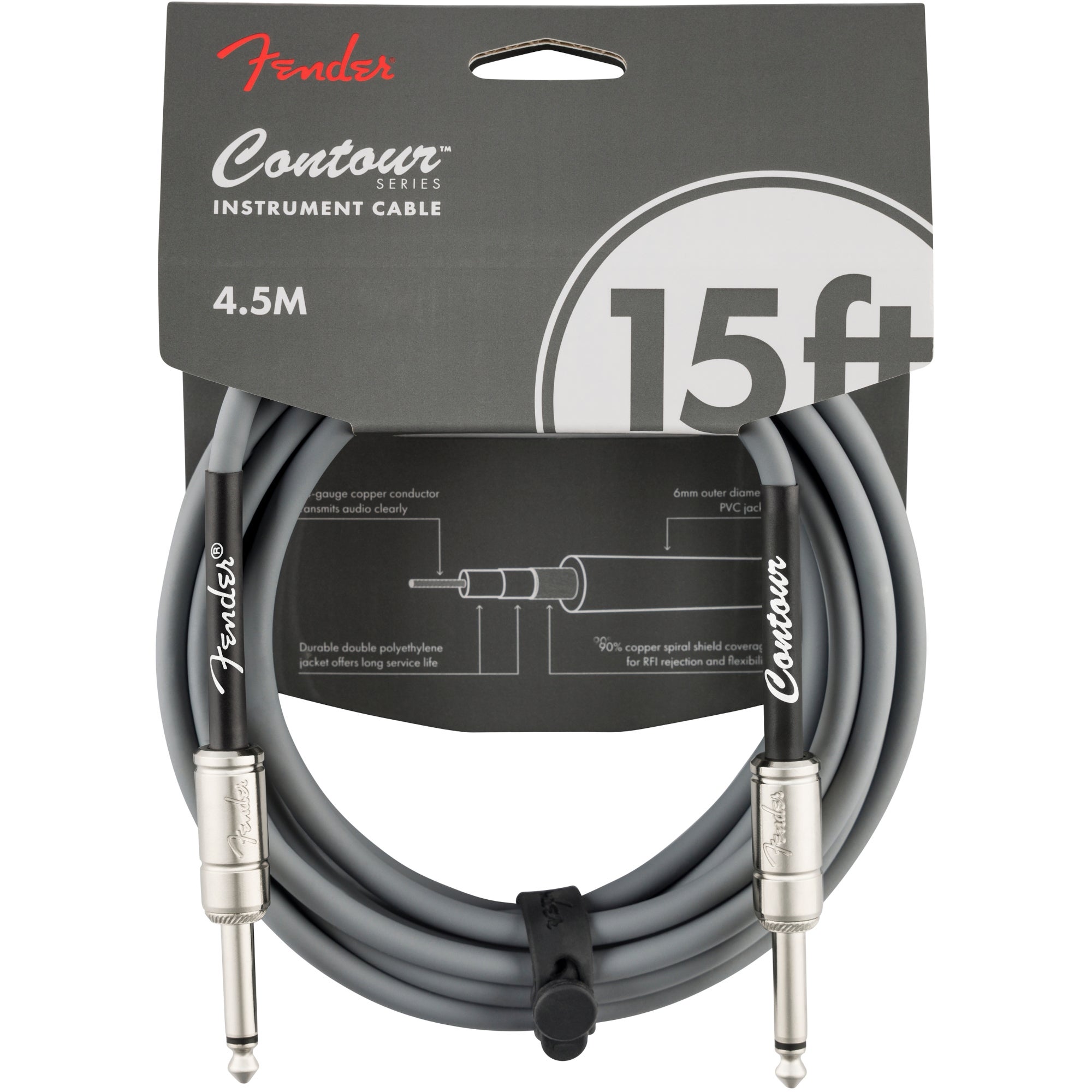 Fender Contour 15 ft Inca Silver Jack Cable, 4.5m
