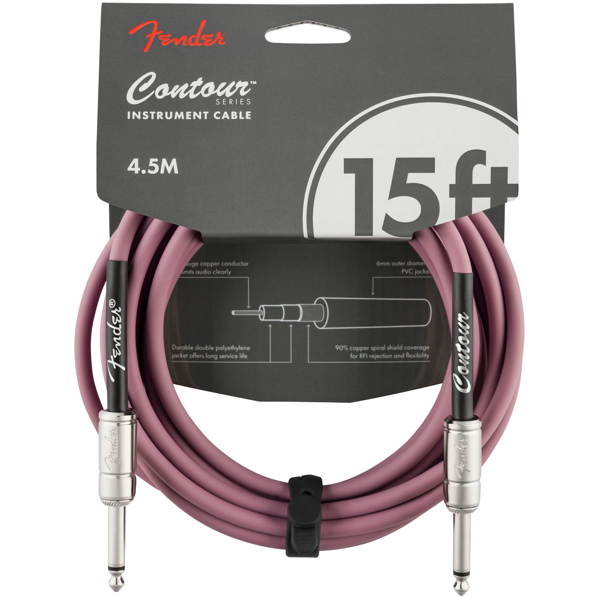 Fender Contour 15 ft Burgundy Mist Jack Cable, 4.5m