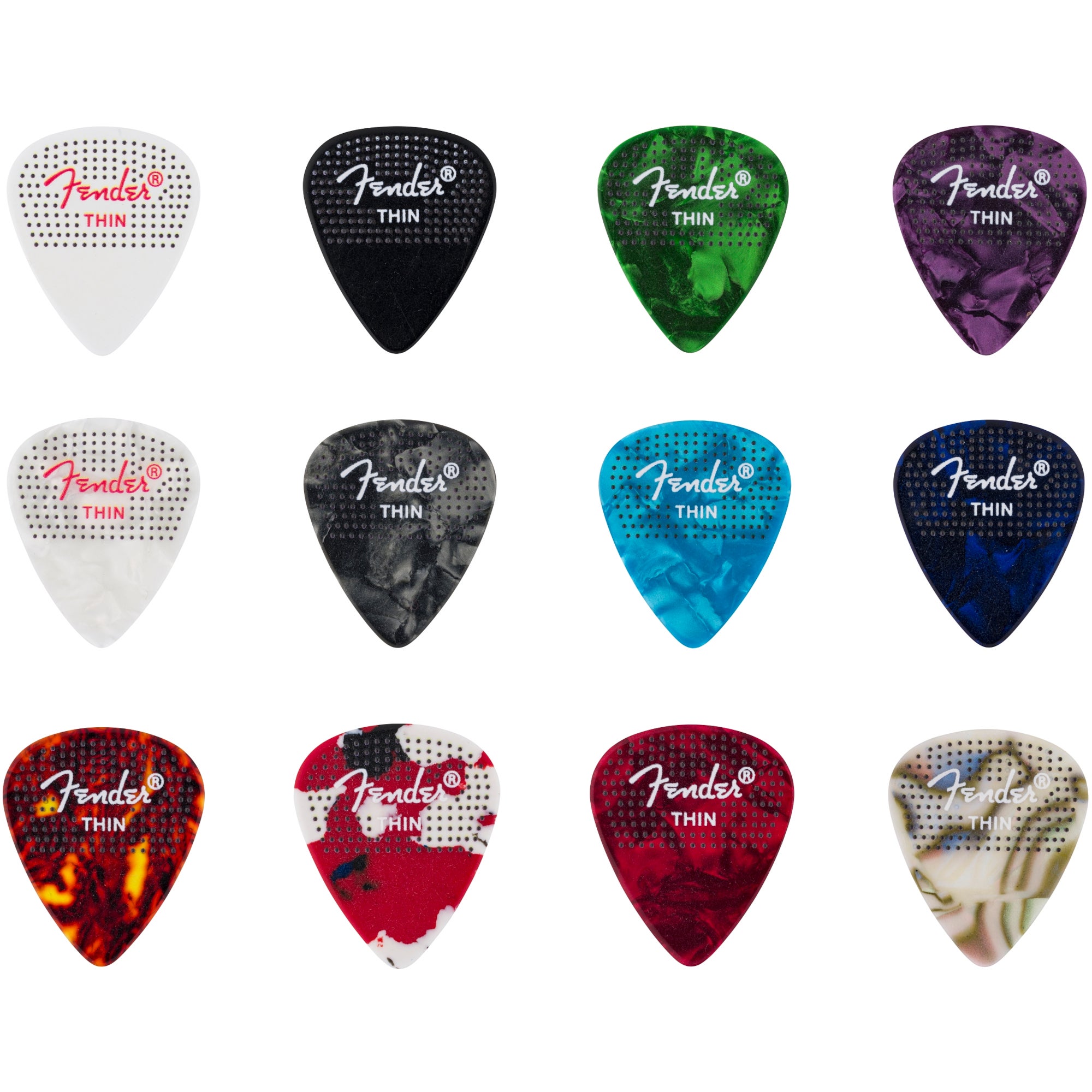 Fender 351 Dotted Celluloid Picks Medium Plectrums (Pack of 12)
