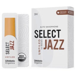 D'Addario Woodwinds ORRS10ASX3H Organic Select Jazz Altsaxofoonriet, 3 Hard, 10-pack, Unfiled