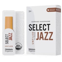 D'Addario Woodwinds ORRS10SSX3H Organic Select Jazz Sopraansaxofoonriet, 3 Hard, 10-pack, Unfiled