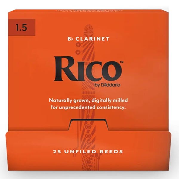 D'Addario Woodwinds RCA0115-B25 Rico Bb klarinetriet, 1.5, 25-Count Single Reeds, Unfiled