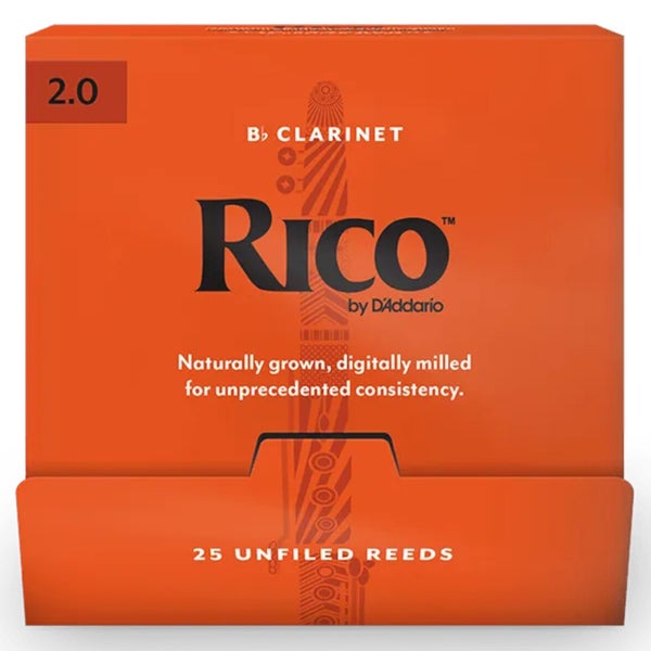 D'Addario Woodwinds RCA0120-B25 Rico Bb klarinetriet, 2.0, 25-Count Single Reeds, Unfiled