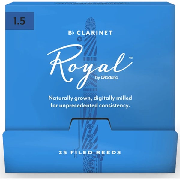 D'Addario Woodwinds RCB0115-B25 Royal Bb klarinetriet, sterkte 1.5, 25 stuks, filed