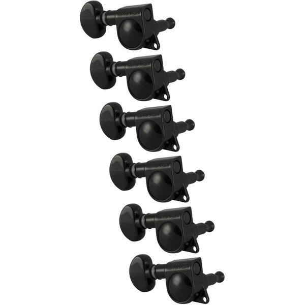 Grover 305 BCL6 Mid-Size Rotomatics w Round Button Black Chrome Gitaartuners, 6-in-Line, Lefthand
