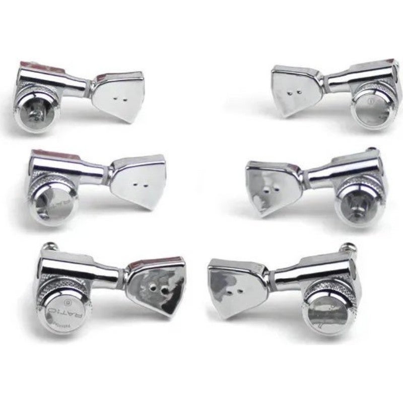 Graph Tech PRL 8341 LC0 Ratio Electric Locking Machine Heads met Vintage knop - 3 + 3, Linkshandig - Chroom