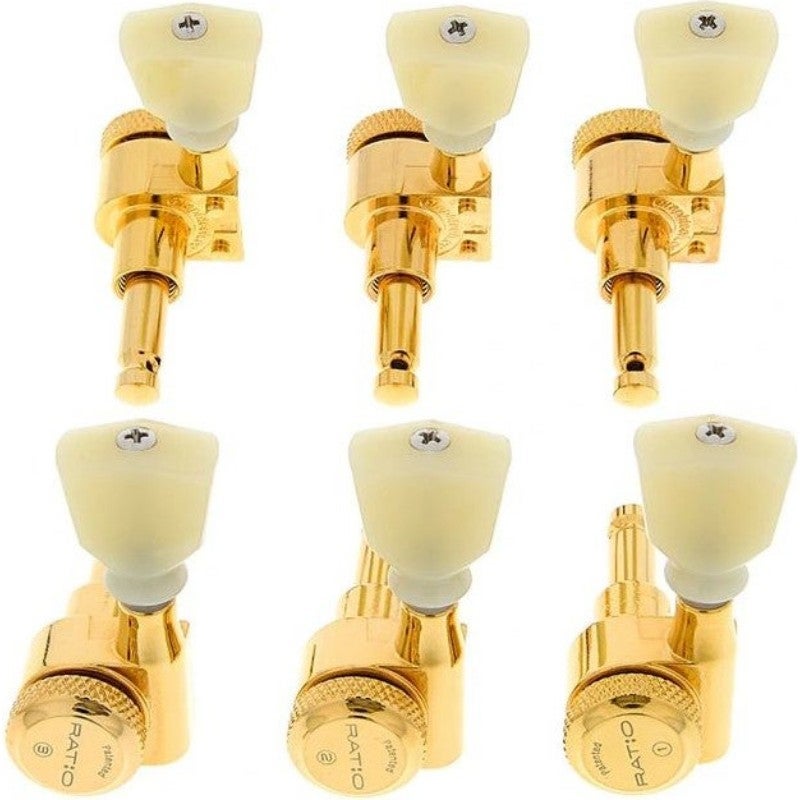 Graph Tech PRL 8351 G0 Ratio Electric Locking Machine Heads met Vintage Keystone knop – 3 + 3 – Goud