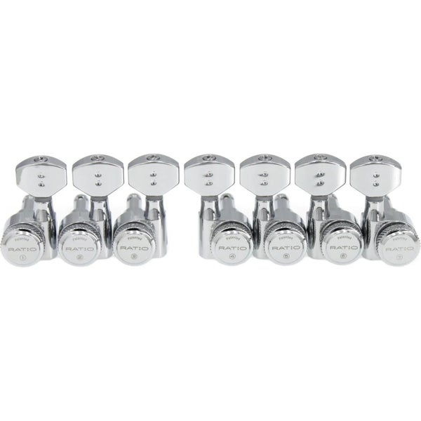 Graph Tech PRL 8521 C7 Ratio Electric Locking Machine Heads met Contemporary knop - 7-Snarig, 4 + 3 - Chroom