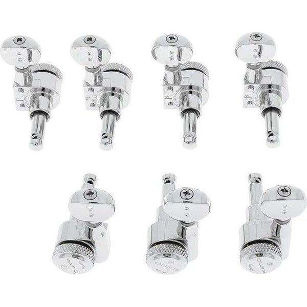 Graph Tech PRL 8621 C7 Ratio Electric Locking Machine Heads met Contemporary Mini knop - 7-Snarig, 3 + 4 - Chroom