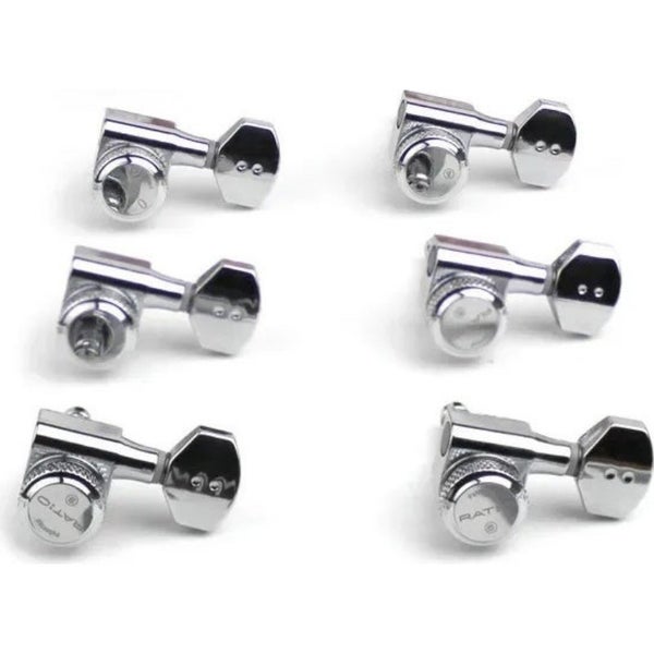 Graph Tech PRL 8721 C0 Ratio Electric Locking Machine Heads mini hedendaagse knop, 6-in-line, baszijde, links, chroom