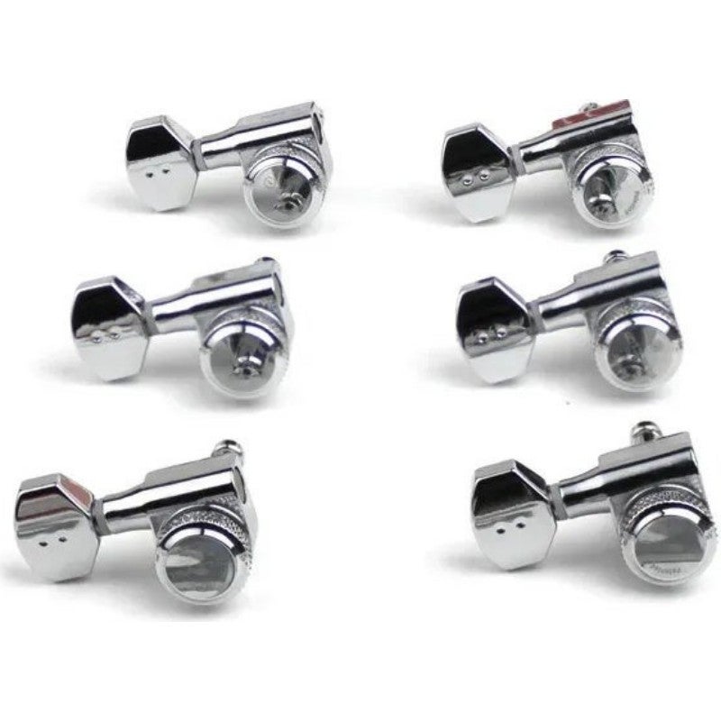 Graph Tech PRL 8721 LC0 Ratio Electric Locking Machine Heads met mini hedendaagse knop - 6-in-line, linkshandig, chroom