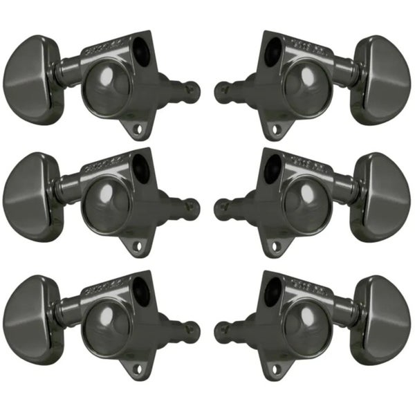Grover 102BN Rotomatics w Round Button,3+3, Black Nickel Gitaren stemmechanieken