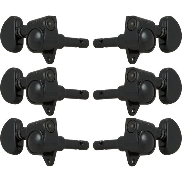 Grover 106BC Locking Rotomatics w Round Button,3+3,Black Chrome Gitaar stemmechanieken