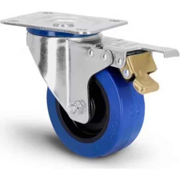 Adam Hall 372101 Swivel castor 100mm, met blauw wiel en A/B-rem
