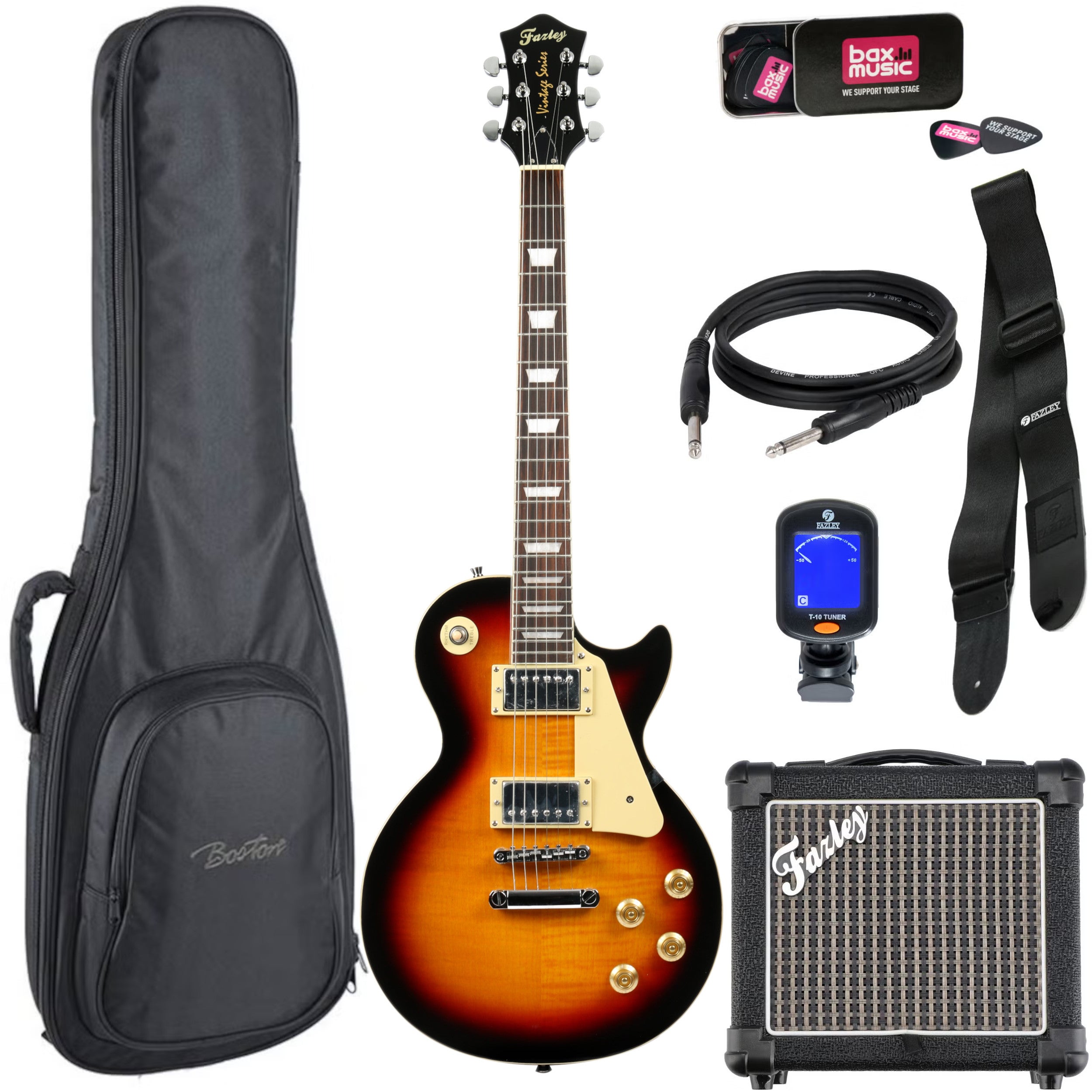 Fazley Vintage Series FLP318 Sunburst elektrische gitaar starterset
