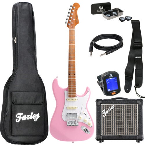 Fazley Sunset Series Dawn HSS Shell Pink electric guitar starter kit