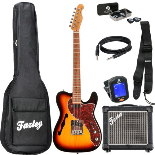 Fazley Sunset Series Tortoise 3-Color Sunburst electric guitar starter kit