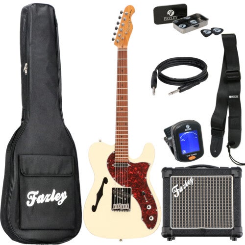 Fazley Sunset Series Tortoise Olympic White electric guitar starter kit