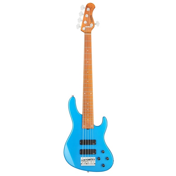 Sadowsky MetroExpress 24-5 Modern Roasted Maple Solid Ocean Blue Metallic High Polish 5-snarige basgitaar met gigbag