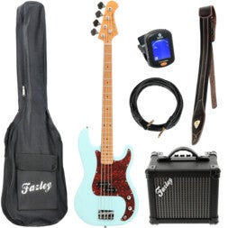 Fazley Sunset Series Piranha 4 Sky Blue basgitaar starterset