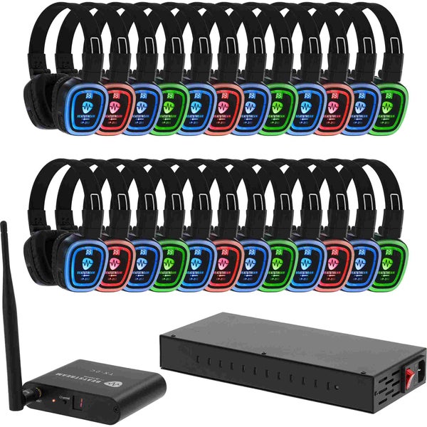 Devine BeatStream Silent Disco set met 24 hooftelefoons + TX-2C transmitter