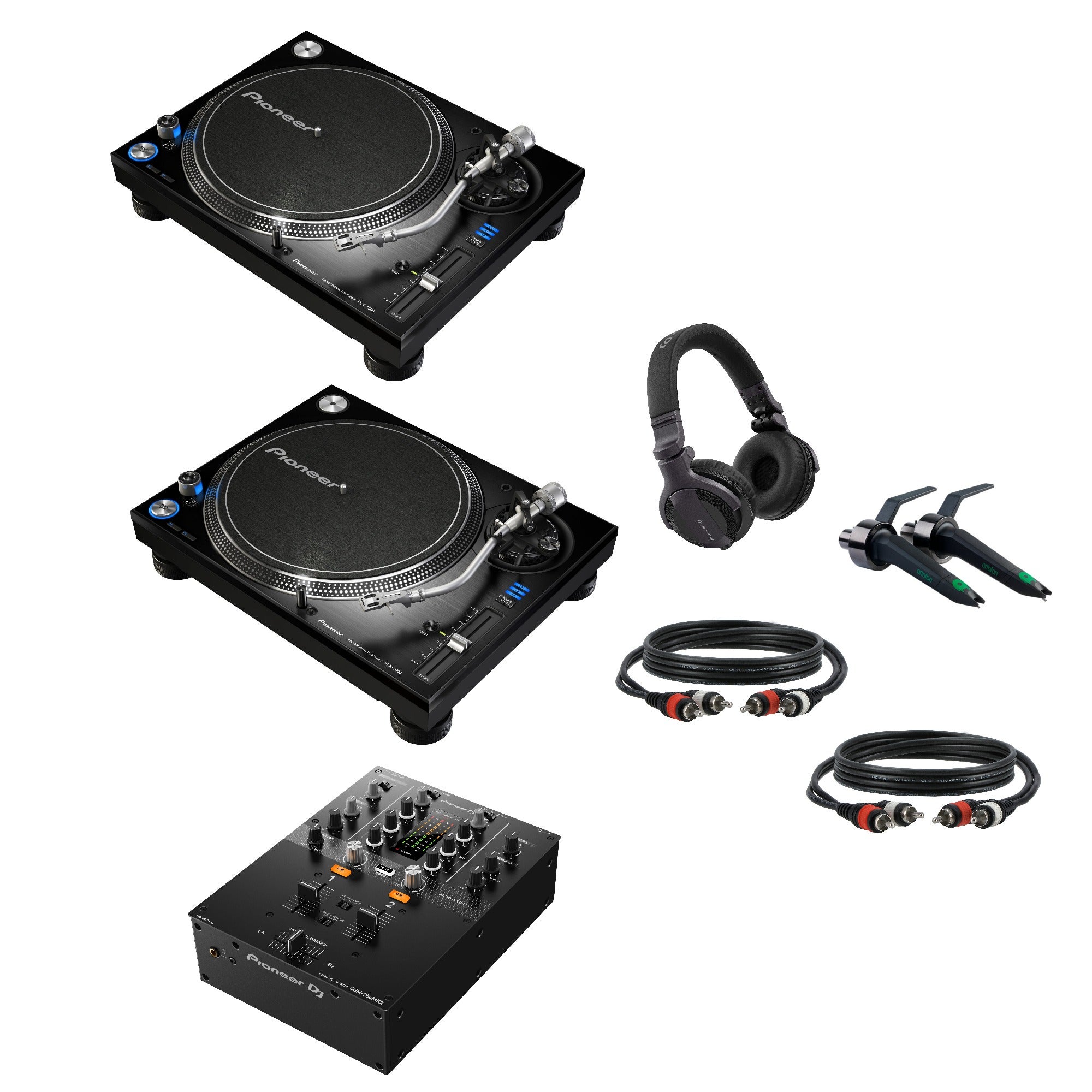 Pioneer DJ PLX-1000 DJ-draaitafel Starterset met Pioneer DJ DJM-250MK2 mixer
