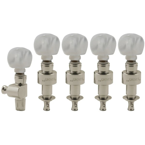 Grover 124N5 Geared Banjo Pegs with Round Pearloid Button 5 pcs. Nickel stemmechanieken banjo