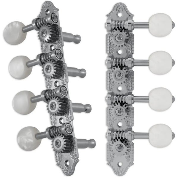 Grover 409C Professional Mandolin Standard "A"-Style Machine Heads with Pearloid Button - Standard, 4 + 4 - Chrome