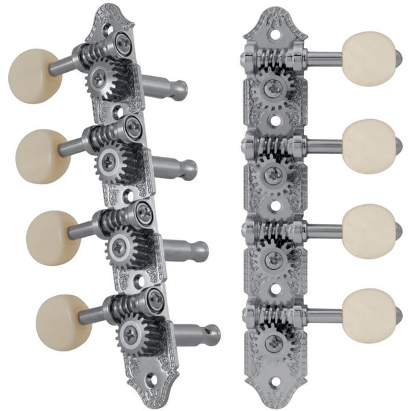 Grover 409CW Professional Mandolin Standard "A"-Style Machine Heads with White Button - Standard, 4 + 4 Chrome