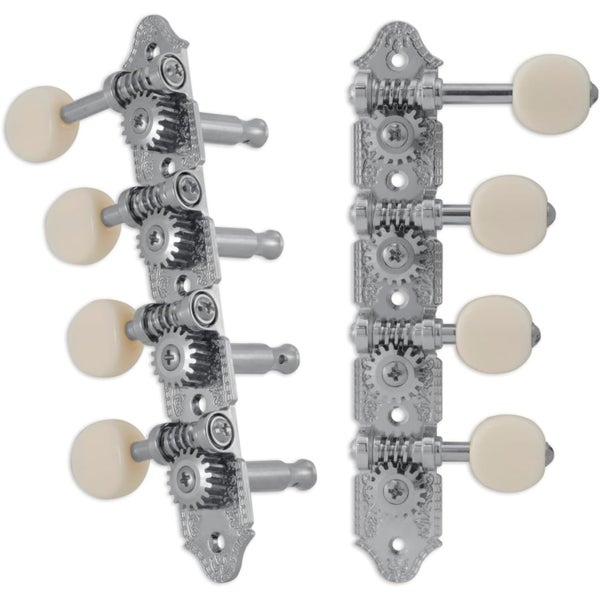 Grover 409FCW Professional Mandolin Standard "F"-Style Machine Head with White Button - Standard, 4 + 4 Chrome