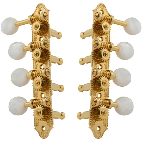 Grover 409FG Professional Mandolin Standard "F"-Style Machine Heads with Pearloid Button - Standard, 4 + 4 - Gold
