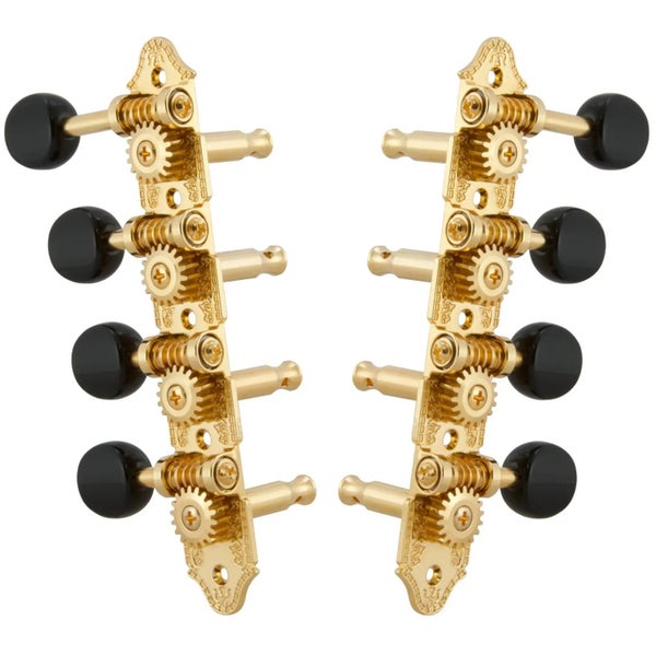 Grover 409FGB Professional Mandolin "F"-Style Machine Heads with Black Button - Standard, 4 + 4 - Gold