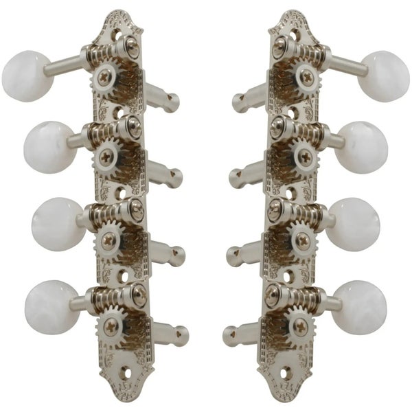 Grover 409FN Professional Mandolin Standard "F"-Style Machine Head with Pearloid Button - Standard, 4 + 4 - Nickel