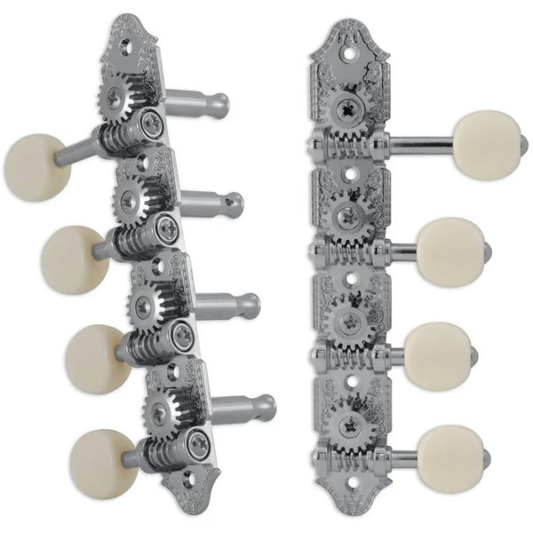 Grover 409FVCW Professional Mandolin Vintage "F"-Style Machine Head with White Button - Standard, 4 + 4 - Chrome