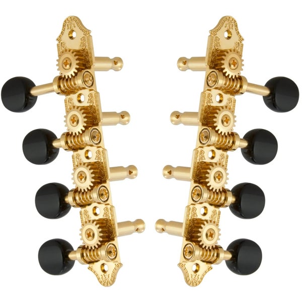 Grover 409FVGB Professional Mandolin Vintage "F"-Style Machine Head with Black Button - Standard, 4 + 4 - Gold