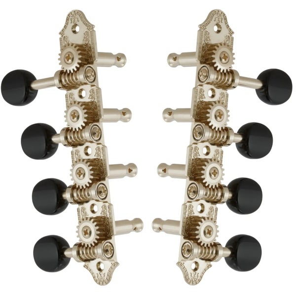 Grover 409FVNB Professional Mandolin Vintage "F"-Style Machine Head with Black Button - Standard, 4 + 4 - Nickel