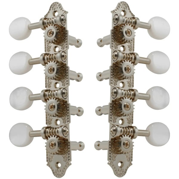 Grover 409N Professional Mandolin Standard "A"-Style Machine Heads with Pearloid Button - Standard, 4 + 4 - Nickel